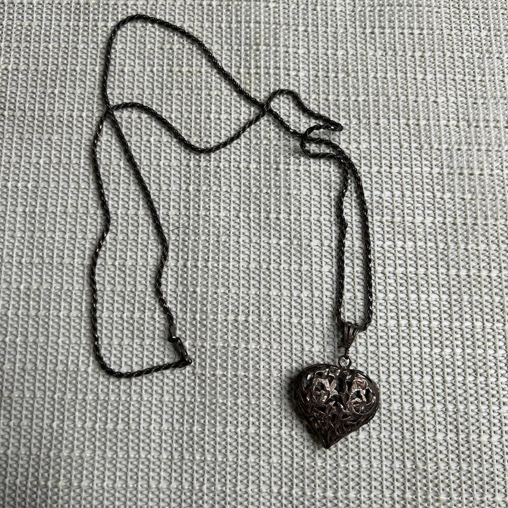 Vintage Sterling Silver 925 Italy Rope Chain Necklace with Large‎ Filigree Heart